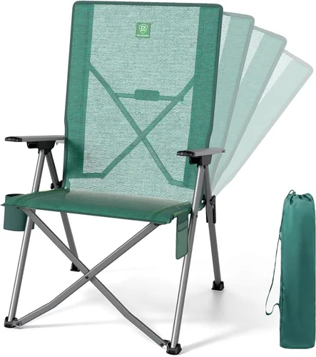 Miniatura 15 de EVER ADVANCED Sillas de campamento reclinables para adultos, ligeras, silla reclinable plegable con respaldo ajustable, sillas de salón de 4