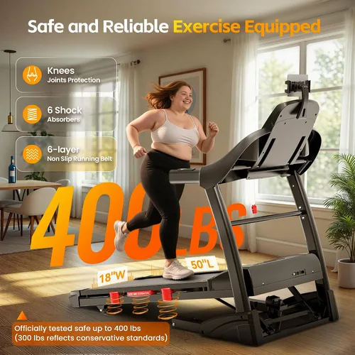 Miniatura 2 de Cinta de correr plegable con capacidad de 400 lbs para el hogar con inclinación del 15%, cinta de correr de 5.0 HP para hacer ejercicio, 0.6–10 MPH