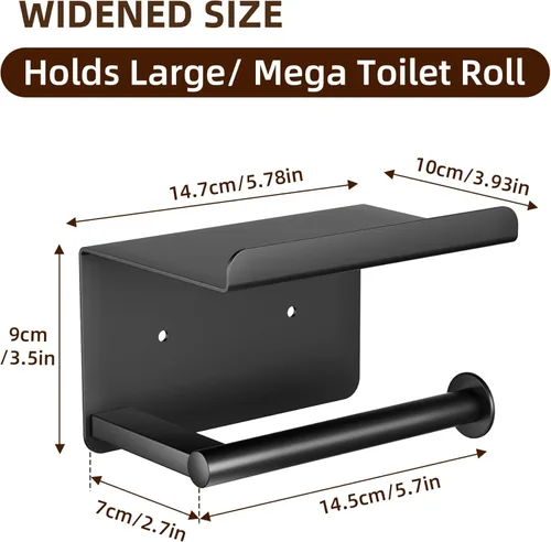 Miniatura 3 de Soporte de papel higiénico adhesivo con estante para teléfono, soporte de papel higiénico montado en la pared, soporte de rollo de papel higiénico