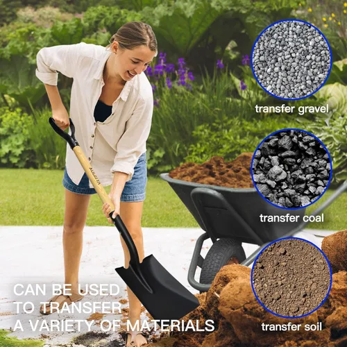Miniatura 3 de KOLEIYA Pala Plana, Pala de Transferencia con Mango en D y Cabeza Cuadrada de Servicio Pesado para Paisajismo, Jardinería, Construcción, Paleo