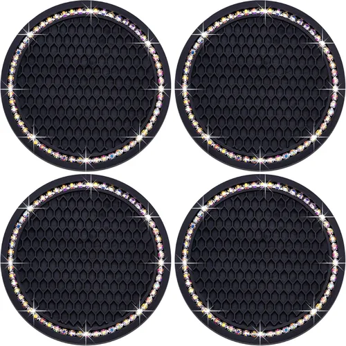 Miniatura 18 de 4 posavasos con brillantes para portavasos, 2.75 pulgadas, insertos para portavasos de auto, silicona suave antideslizante a prueba de golpes, Negro
