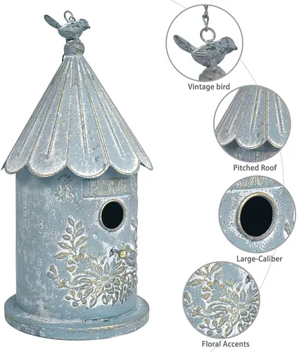 Miniatura 4 de Casas de pájaros colgantes de metal para exteriores, casitas de pájaros para exteriores, nido de pájaros único para pájaros azules, pajarillos