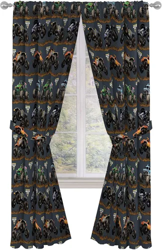 Monster Jam Tracks - Cortinas de 84 pulgadas, hermosa decoración de habitación y fácil de instalar, las cortinas incluyen 2 alzapaños, juego de 4