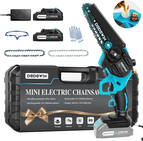 Miniatura 11 de dodowin Mini motosierra de 6 pulgadas, regalos del día del padre para hombres, esposo, papá, motosierra eléctrica inalámbrica recargable, motosierra