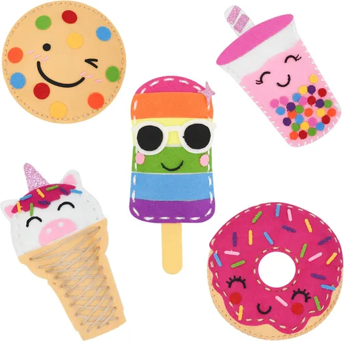 Cymbana Kit de costura para niños, haz tu propio juguete de peluche de fieltro de comida, donas, helado para principiantes, regalos para niñas a