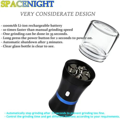 Miniatura 2 de Spacenight Molinillo eléctrico de hierbas compacto para capullos de flores, recargable por USB, 2 cámaras de vidrio de 1.7 onzas, ideal para llevar