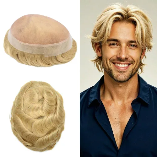 Miniatura 38 de Tupé para hombres, piezas de cabello humano real, sistema de unidades de cabello natural, línea capilar natural, pieza de repuesto para hombres