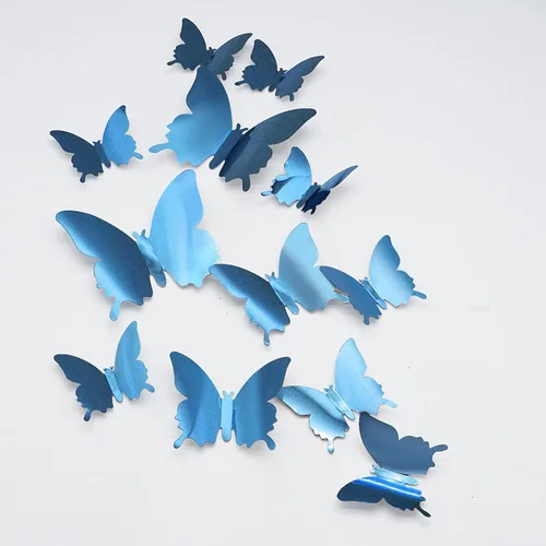 Miniatura 7 de Calcomanías 3D de pared de mariposa, 24 piezas extraíbles de 3 tamaños 3D de mariposa azul para decoración de pared, calcomanías de decoración