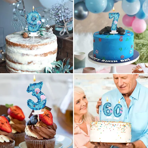 Miniatura 7 de Vela de número de cumpleaños de 3 pulgadas, con purpurina para decoración de pastel, lentejuelas y números de pastel para cumpleaños, boda