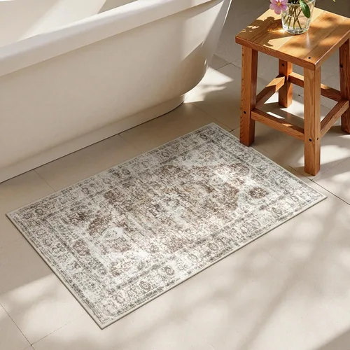 Miniatura 26 de Uphome Tapete de baño color naranja, estilo bohemio y envejecido, tapete de baño pequeño de terciopelo súper acogedor, antideslizante, lavable a