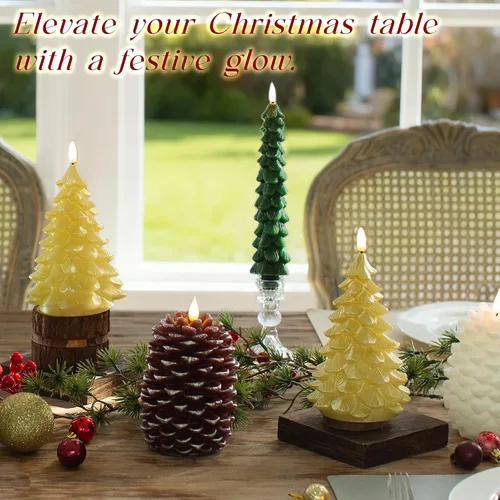 Miniatura 2 de LUSHARBOR Velas sin llama con control remoto y temporizador, pack de 2 Velas de árbol de Navidad, velas LED operadas por batería, de cera real