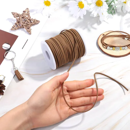 Miniatura 7 de Cuerda de cuero, cordón plano de ante sintético, cordón de cuero fino de encaje de cuero para pulseras, collares, fabricación de joyas y Negro
