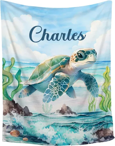 Miniatura 14 de Manta personalizada con nombre, texto y nombre, manta personalizada con nombre para bebés, niños, niñas y adultos, manta personalizada para Tortuga