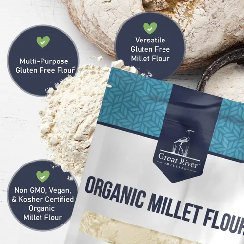 Miniatura 4 de Great River Milling Harina de mijo orgánica USDA orgánica, naturalmente sin gluten, sin OMG, vegana, kosher Sabor suave a nuez para hornear
