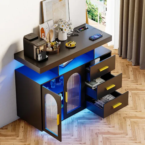 Miniatura 7 de Gabinete de buffet LED con estación de carga inalámbrica de 40 pulgadas, moderna mesa de aparador con RGB 24 colores regulables, estación de barra