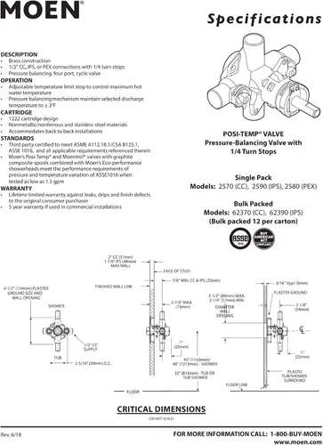 Miniatura 2 de Moen Válvula de ducha de equilibrio de presión de latón Posi-Temp 2580, conexión PEX del anillo de la encrespadura de 1/2 pulgada