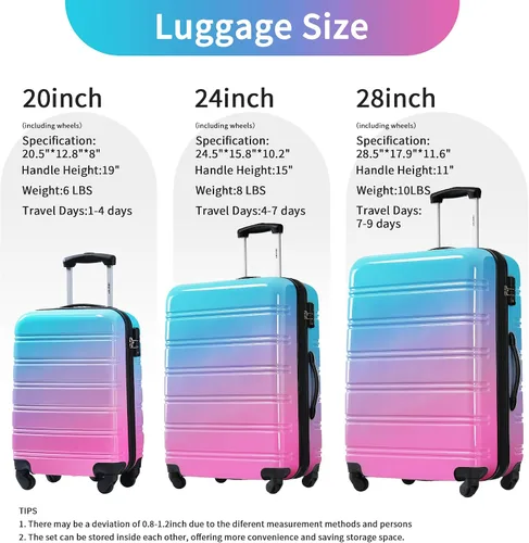 Miniatura 460 de Merax Juegos de equipaje de mano en maleta aprobada por aerolíneas, estuche rígido con ruedas giratorias expandibles, Negro