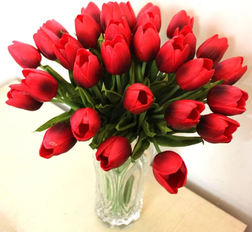 Miniatura 24 de Tulipanes artificiales, 10 cabezas, mini flores artificiales de tacto real, tulipán falso para decoración del hogar, boda, fiesta, ramo de flores