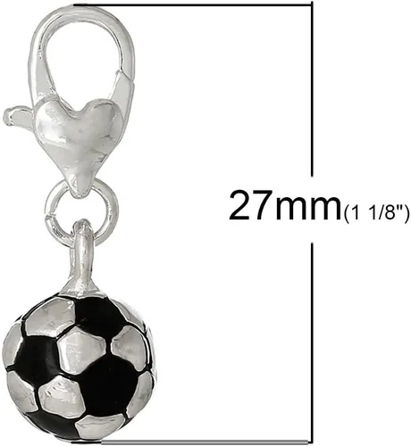 Miniatura 3 de Sexy Sparkles Colgante de abalorio Clip de pelota de fútbol, aleación de metal de zinc con cierre de langosta, compatible con pulseras y collares