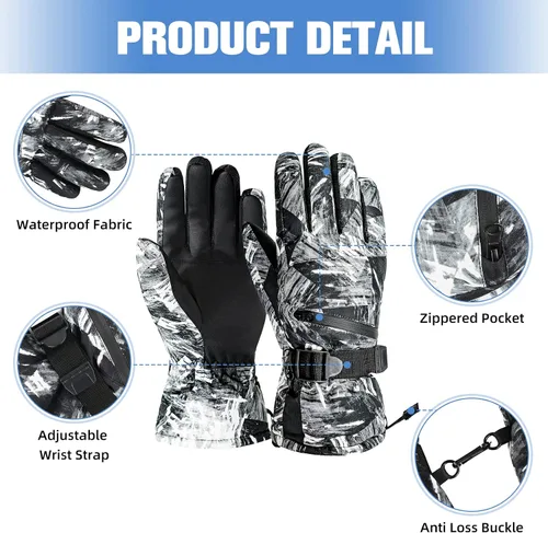 Miniatura 2 de Guantes de esquí de invierno con pantalla táctil, guantes de nieve impermeables para hombres y mujeres, guantes de snowboard cálidos para motos
