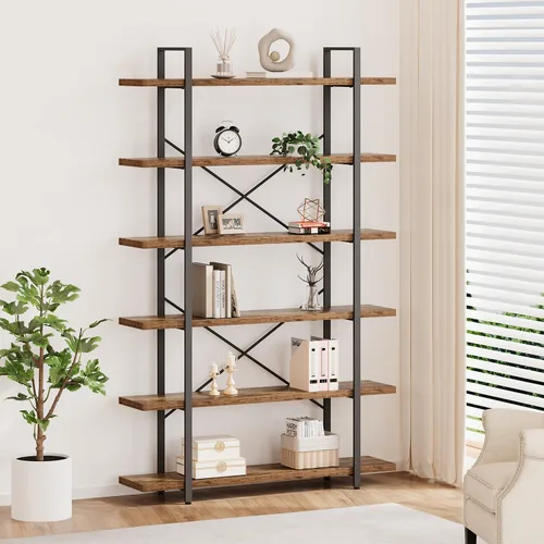 Miniatura 22 de HSH Estantería negra de 5 niveles de alto, estante de almacenamiento de madera y metal, estantería industrial moderna Etagere de 5 estantes, estante