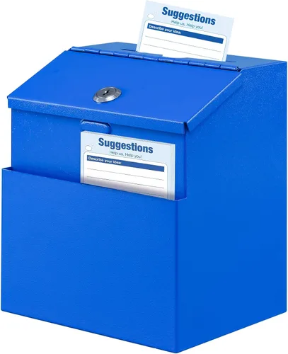 KYODOLED Caja de Sugerencias con Cerradura, Caja de Donación y Votación de Metal Montada en Pared con Ranura y 2 Llaves, 50 Tarjetas de Sugerencia