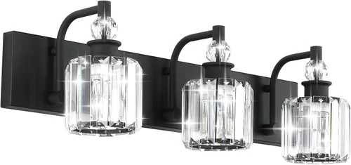 Miniatura 18 de Ralbay - Luces de tocador de cristal, 2 luces, modernas lámparas de cromo de cristal para iluminación de baño, para usar sobre el espejo