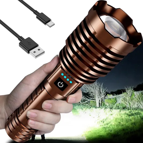 Miniatura 9 de baibian Linternas de alto lúmenes, 100,000 lúmenes, linterna súper brillante, recargable de mano, impermeable, tácticas, linternas LED, 5 modos