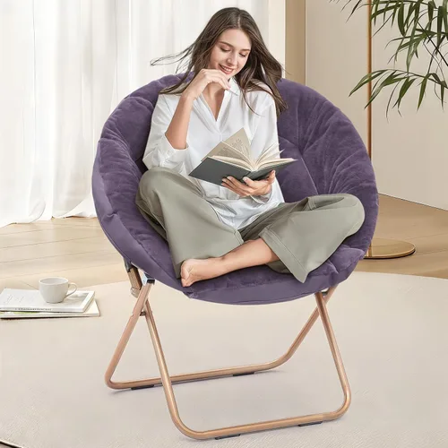 Miniatura 21 de Cómoda silla con platillo, silla de sala de estar, silla plegable acolchada suave de piel sintética, cómoda silla cuadrada de luna para sala
