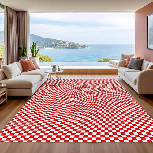Miniatura 9 de Alfombra ondulada azul única con diseño de cuadros para sala de estar, extra grande, lavable a máquina, alfombra de pasillo de cocina, alfombra