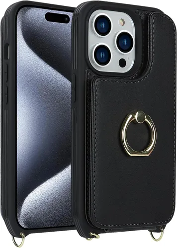 Miniatura 8 de Lipvina Funda para iPhone 15 Pro con Portador de Tarjetas para Mujeres, Funda de Teléfono iPhone 15 Pro con Correa, Cordón Cruzado, Soporte