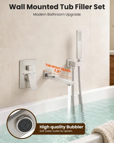 Miniatura 3 de gotonovo - Grifo de bañera montado en la pared con rociador de mano, juego de grifo de ducha giratorio de 180°, sistema de ducha de baño de una sola
