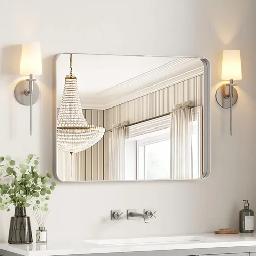 Miniatura 26 de USHOWER Espejos de baño para sobre el fregadero, espejo rectangular con marco de metal, espejo de tocador moderno de granja, montado en la pared