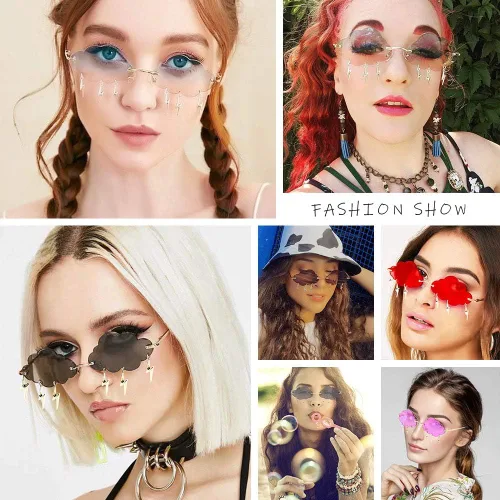 Miniatura 2 de Dollger Gafas de sol sin montura para mujer, retro, coloridas, Halloween, rave, gafas de sol de los años 90, lindas gafas de sol divertidas