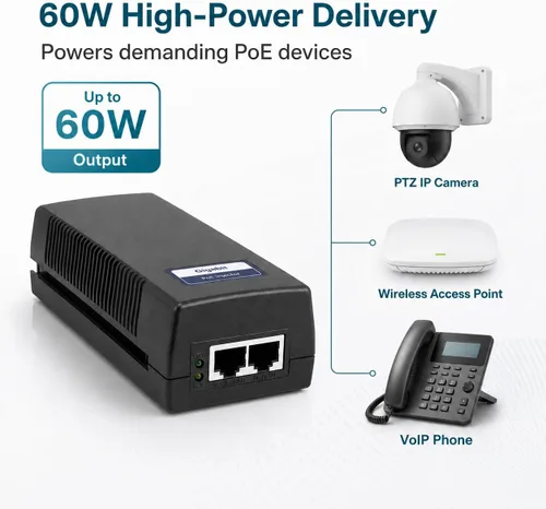 Miniatura 2 de Inyector PoE++ de 60W, Adaptador Gigabit BV-Tech de Alimentación a través de Ethernet Cumple con 802.3af/at/bt Enchufe y Reproducción, Hasta 325