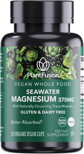 Miniatura 6 de PlantFusion Complejo de magnesio vegano de 375 mg de agua de mar, magnesio marino biodisponible con mezcla de alimentos integrales orgánicos