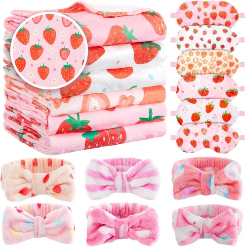 Miniatura 7 de Fanfanwin 18 piezas de suministros de fiesta de pijamas para niñas, 6 estilos lindos degradados, 6 diademas de forro polar coral para spa, 6