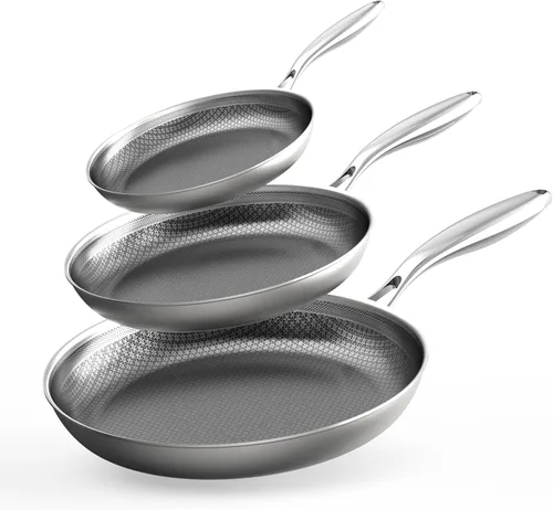 Miniatura 9 de COOKER KING Sartén de acero inoxidable de 10 pulgadas, sartén híbrida antiadherente, sartén, utensilios de cocina revestidos de 3 capas