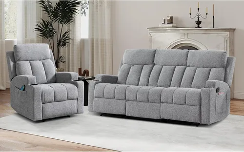 Miniatura 18 de CANMOV Juego de sofá modular reclinable manual, juegos de muebles de tela en forma de L, sofá esquinero modular reclinable y silla reclinable