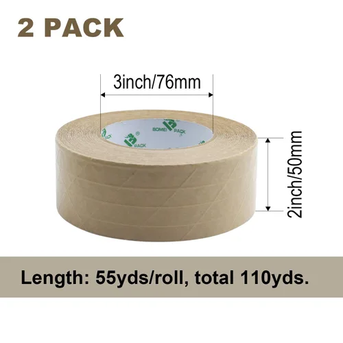 Miniatura 3 de BOMEI PACK Paquete de 2 cintas de papel kraft reforzadas, cinta de embalaje autoadhesiva de papel engomado, para embalaje resistente, envío, mudanza