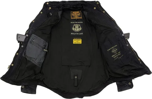 Miniatura 7 de Milwaukee Leather MPM1620 - Camisa de motociclista de franela negra para hombre con armadura aprobada por CE - Reforzada con fibras de aramida
