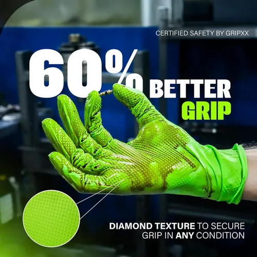 Miniatura 4 de GRIPXX Herkules Grip guantes de nitrilo verde de alta resistencia de 8 mil, textura de diamante 3D elevada - libres de látex y polvo - industriales