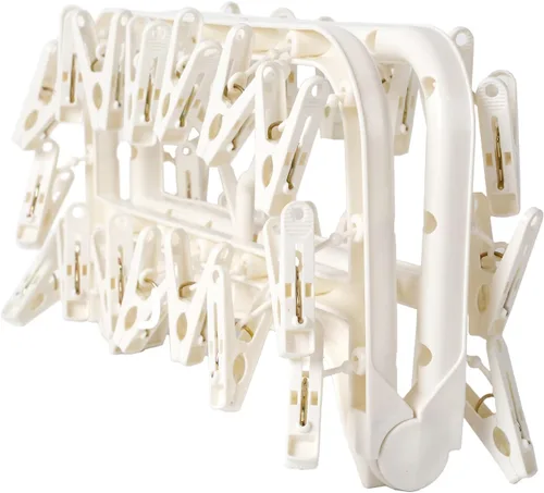 Miniatura 4 de Foshine Tendedero plegable con 32 clips de secado a prueba de viento, gancho para ropa interior, clip de plástico para ropa interior para calcetines