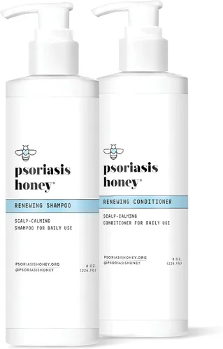 Psoriasis Honey Set de champú y acondicionador renovador - Tratamiento diario para eczema, caspa, dermatitis y más (8 onzas cada uno)