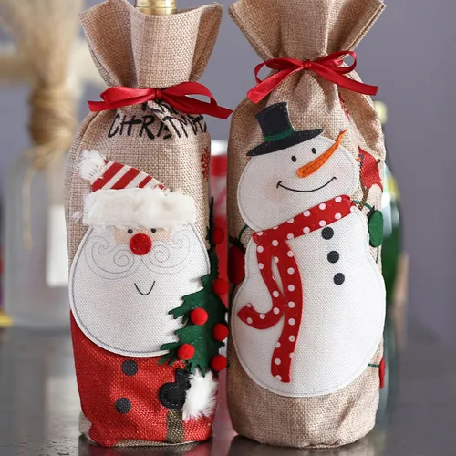 Miniatura 8 de Mr. Pen Bolsas de vino de Navidad, paquete de 2, fundas de arpillera para botellas de vino con cordón, bolsas de vacaciones