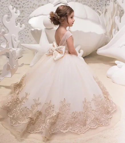 Miniatura 2 de Vestidos de tul para niñas de flores, vestido de fiesta de boda con nudo de lazo
