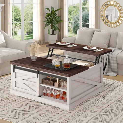 Miniatura 3 de Itaar Mesa de Centro con Tapa Elevable de 39.4 pulgadas con Almacenamiento, Mesas de Centro de Estilo Granja para Sala de Estar, Mesa de Centro