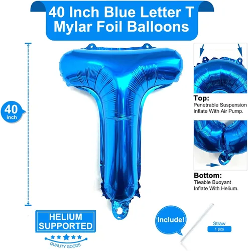 Miniatura 2 de Lovoir Globos grandes de 40 pulgadas con la letra T azul, globo de helio de aluminio de Mylar de gran tamaño para decoración de fiesta de Letra azul