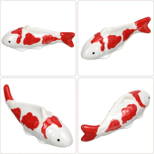 Miniatura 7 de Yardwe 2 piezas de cerámica flotante peces falsos peces Koi figuras animales ornamento para decoración de estanques de jardín de hadas