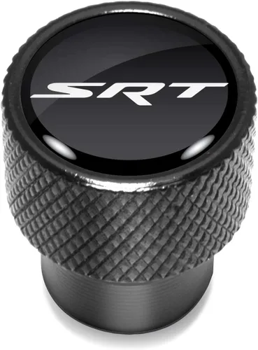 Miniatura 2 de iPick Image Para SRT Logo en negro sobre negro aluminio tapas de vástago de válvula de neumático para Dodge Jeep